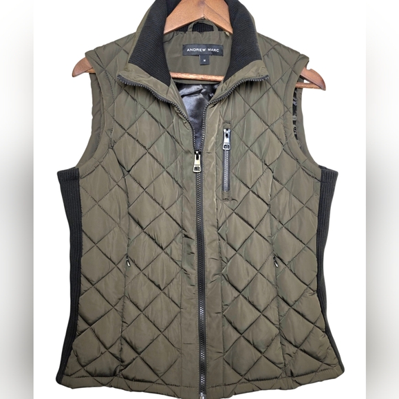Andrew Marc Women's Quilted Puffer Vest Full Zip – Earthy Khaki Green – Size M - Picture 1 of 17